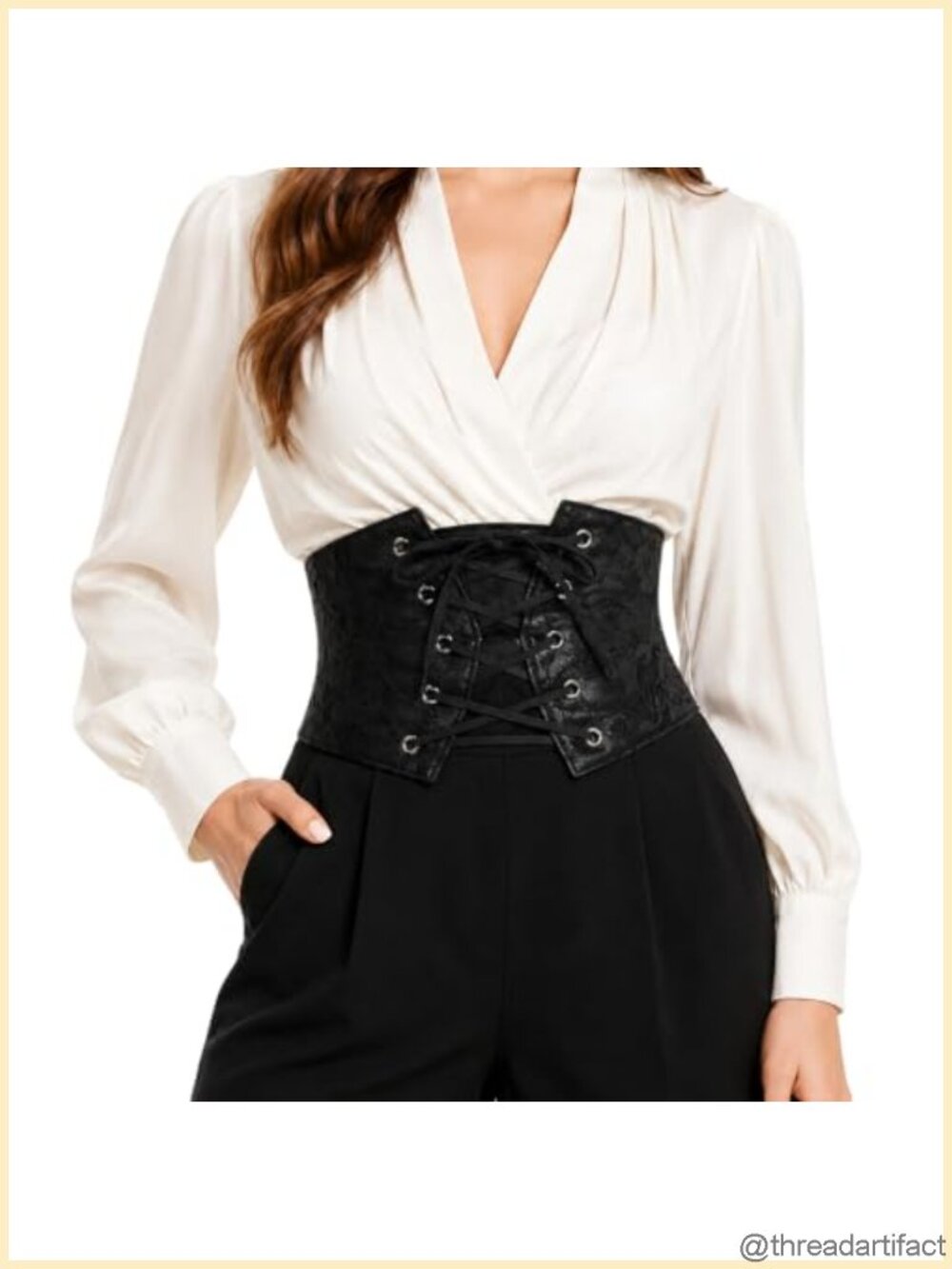 Wide Corset Belt Lace-Up Faux Leather Elastic Waspie Waist for Dress
